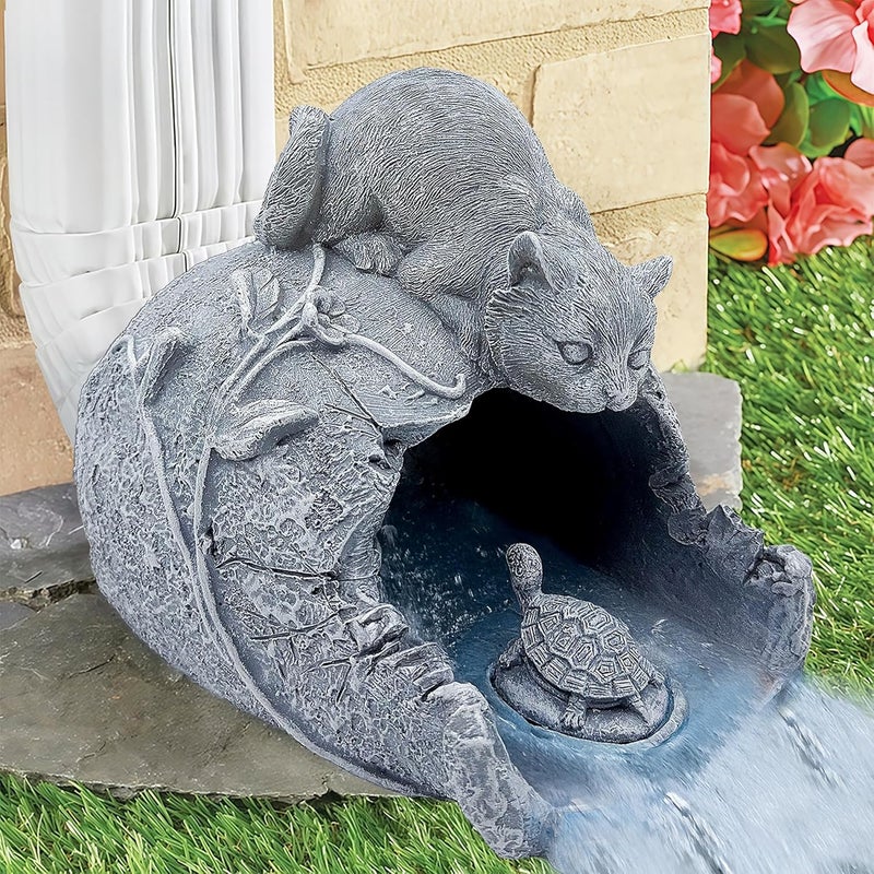 Euiroet Real Cat Sculpture Gutter Downspout Extender, Eco-Friendly Resin Garden Animal Statue, Decorative Gutter Extension Downspout, Outdoor Decor Ornament, Splash Block, Perfect for 3"x4" Downspouts - Image 1